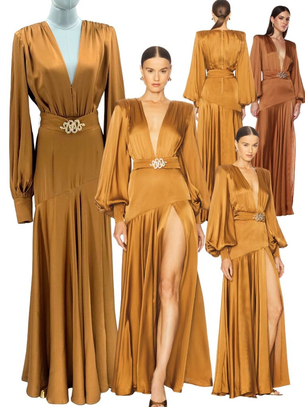 🆕 BRONX & BANCO 🧿 NWOT Carmen Long Sleeve Belted Maxi Gown, Copper, Sz XS US 2